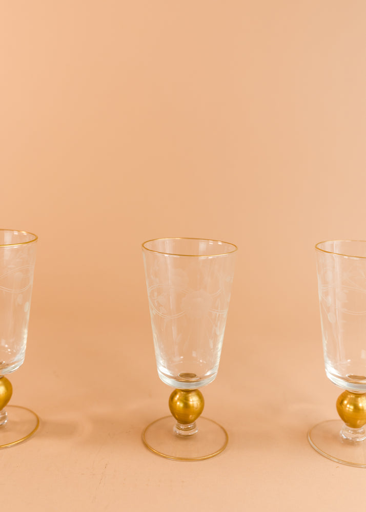 Set of 9 Golden Cut Crystal Glasses