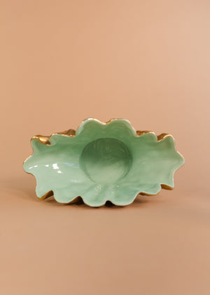 Gold Clam Shell Bowl with Teal Interior