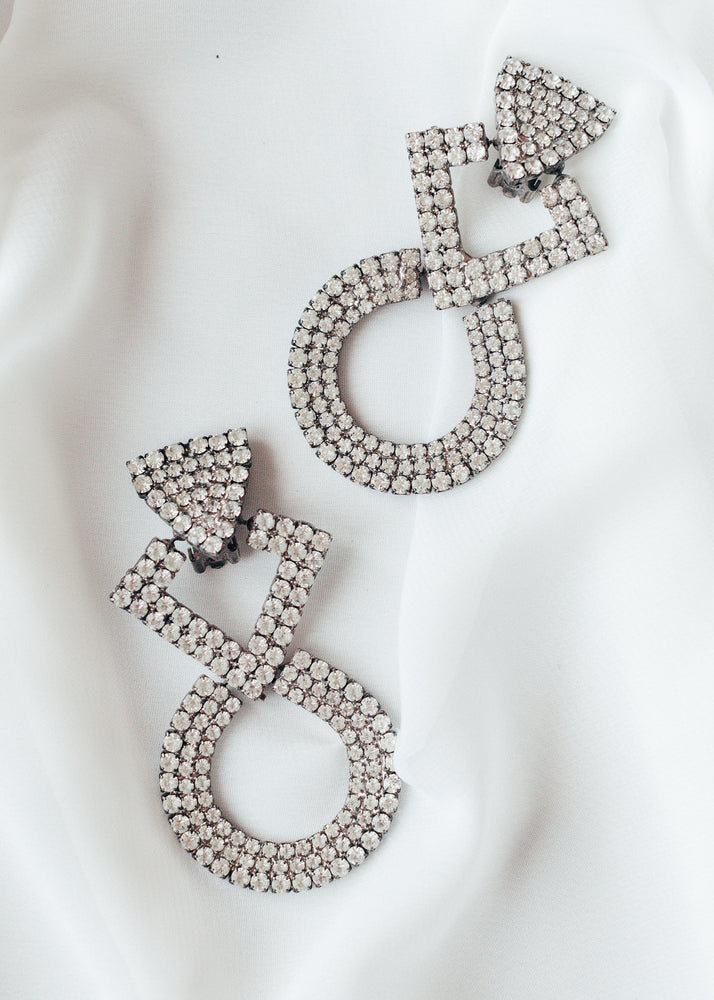 
            
                Load image into Gallery viewer, Deco Silver Rhinestone Statement Earrings
            
        