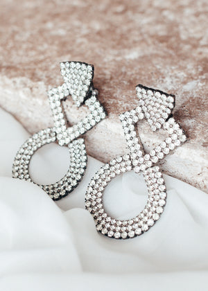 
            
                Load image into Gallery viewer, Deco Silver Rhinestone Statement Earrings
            
        