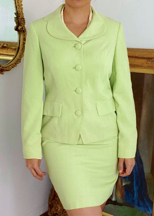 
            
                Load image into Gallery viewer, Bright Pea Green Skirt Suit Set
            
        