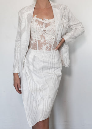 White Linen Skirt Suit Set
