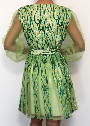 
            
                Load image into Gallery viewer, Green Embroidered Silk and Organza Dress
            
        