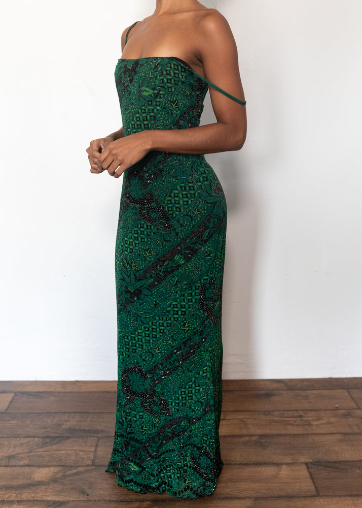 
            
                Load image into Gallery viewer, Designer Emerald and Black Beaded Maxi
            
        